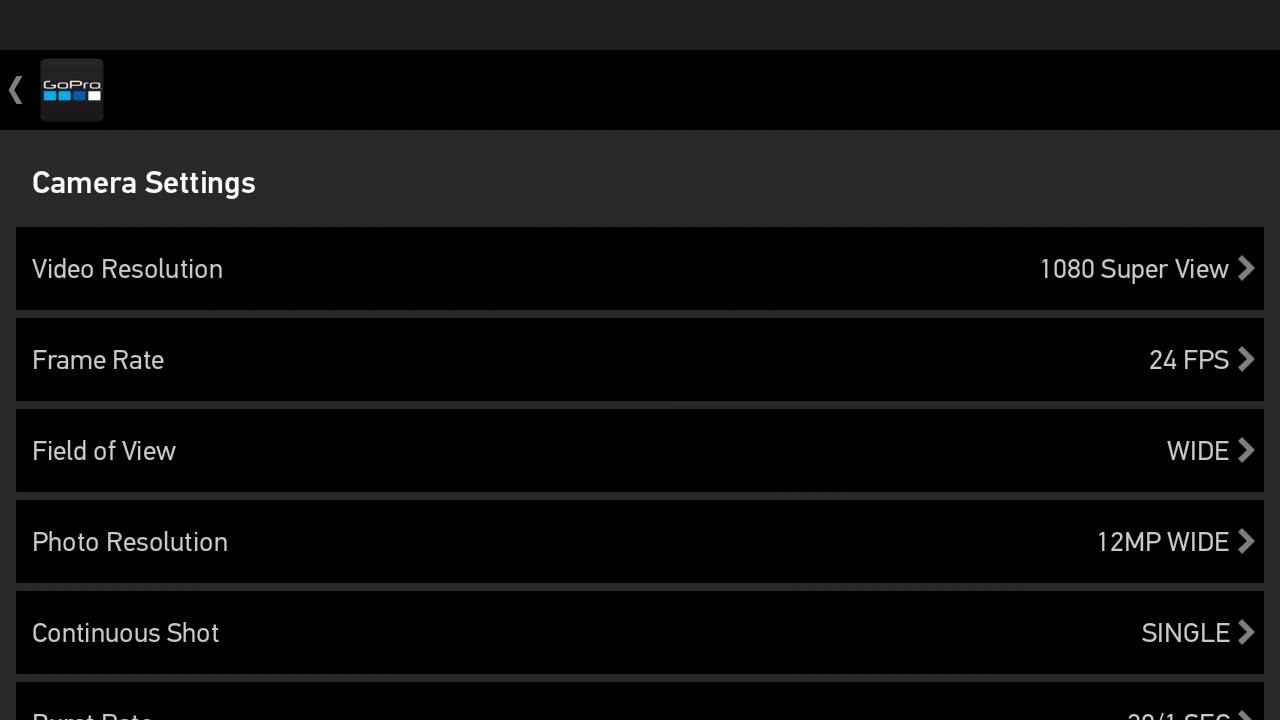 GoPro App > Camera settings
